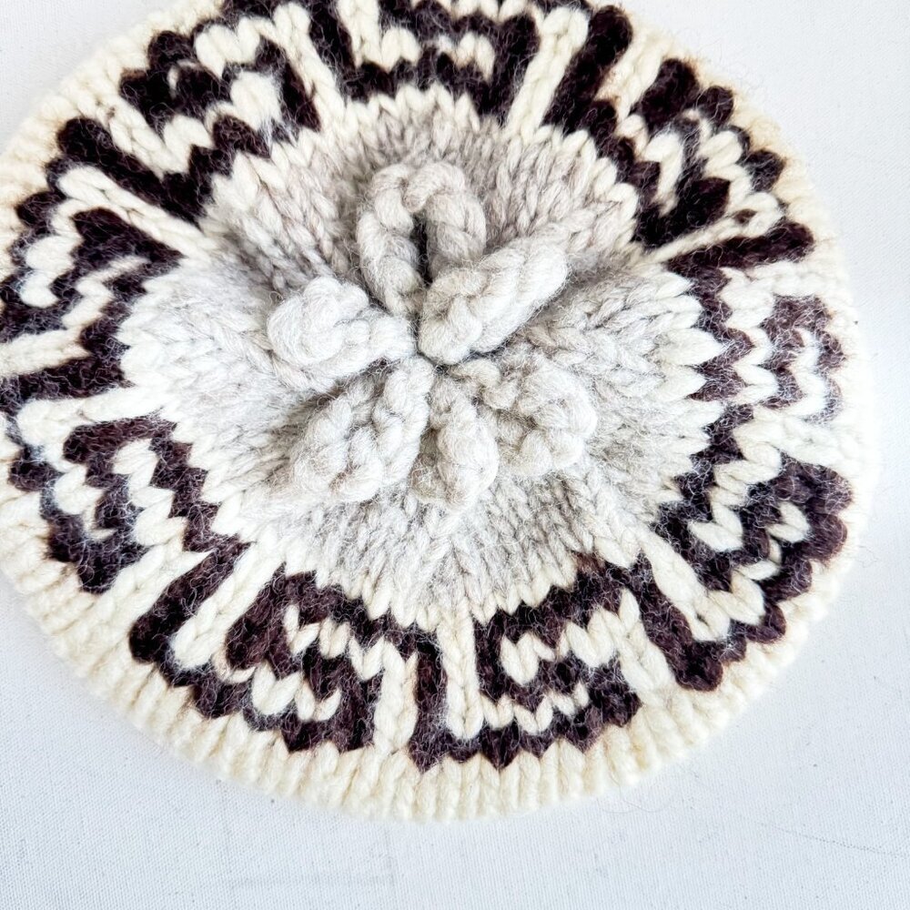 Vintage Hand Knit Wool Chunky Knit Beret Hat L - Picture 5 of 6